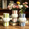 Ceramic Vase Hand Painted Striped Polka Dot Flower Vase Gourd Shape Vase for Fresh And Dried Flowers Home