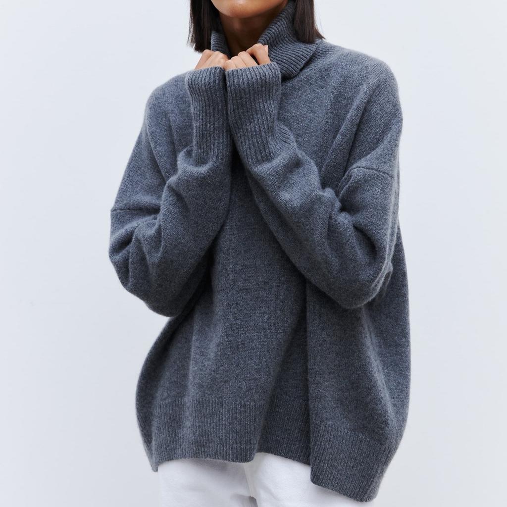 IHUASU Women's Fashion Casual Solid Colour Autumn and Winter Long Sleeve High Neck Loose Sweater