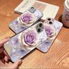 Internet Celebrity Same Ins Style Light Luxury Dream Purple Rose Mobile Phone Case iPhone17Pro Glass Protective Case Apple 15