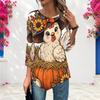 Ladies Plus Size Loose Three Quarter Sleeve Blouse Pointed Hem Breathable Casual Office Daily Top
