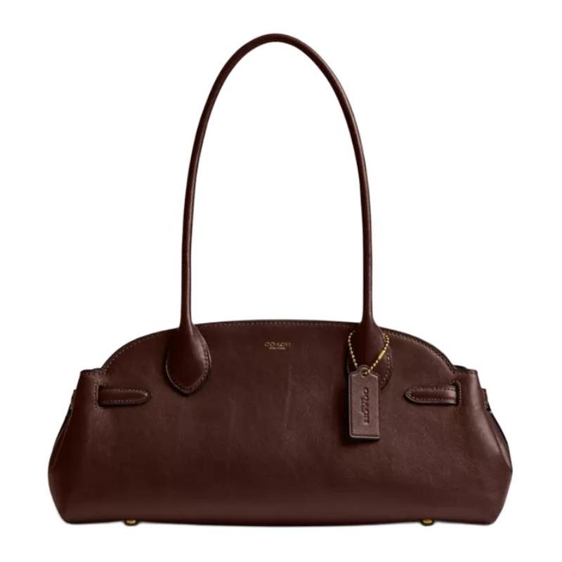 

COACH Empire Carryall ogo Zip Closure Glazed Leather Shoulder Bag Large Women s Maple New version - matte basic package (bag + dust bag) коричневий
