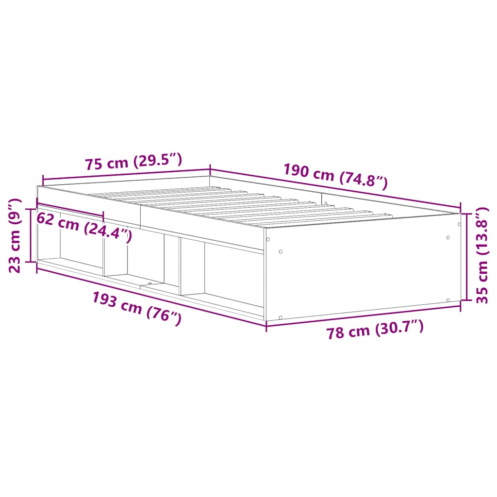 Bed Frame White 75 x 190 cm