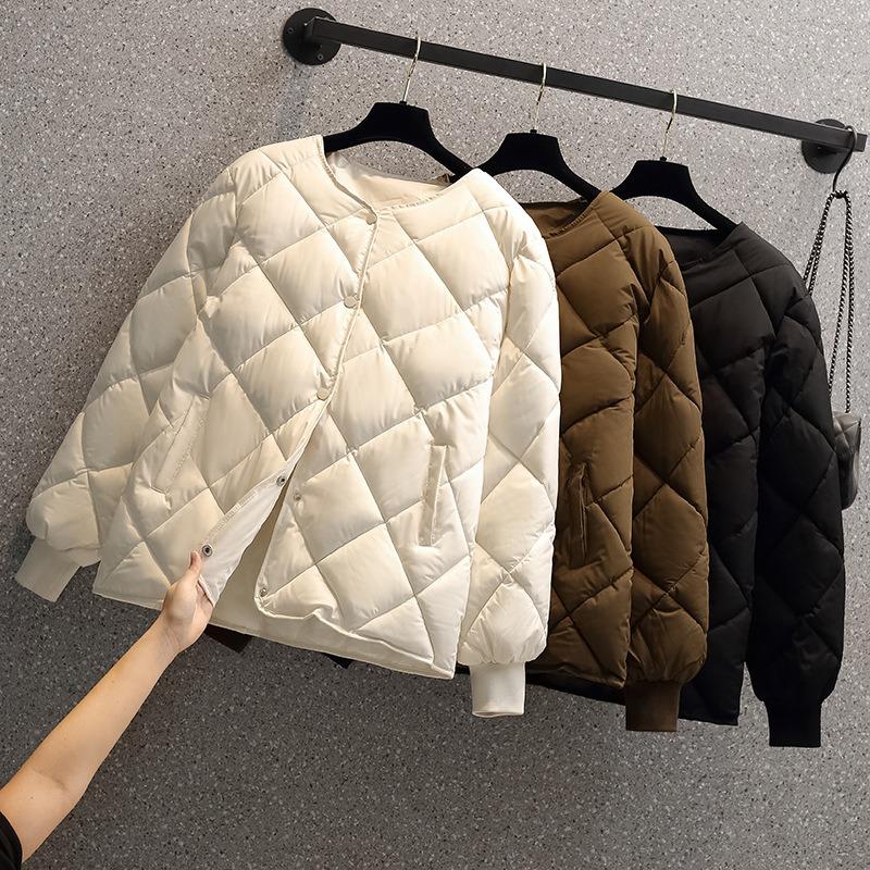 Herbst Winter Einreiher Mantel Damen Mode Uni Warm Gesteppte Jacke Langarm O-Ausschnitt Mäntel Damen Lässiges Outfit Tragen