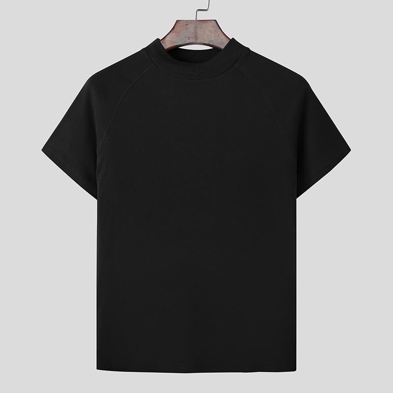 INCERUN Men Mockneck Summer Short Sleeve Solid Casual Skinny T-shirts Tee