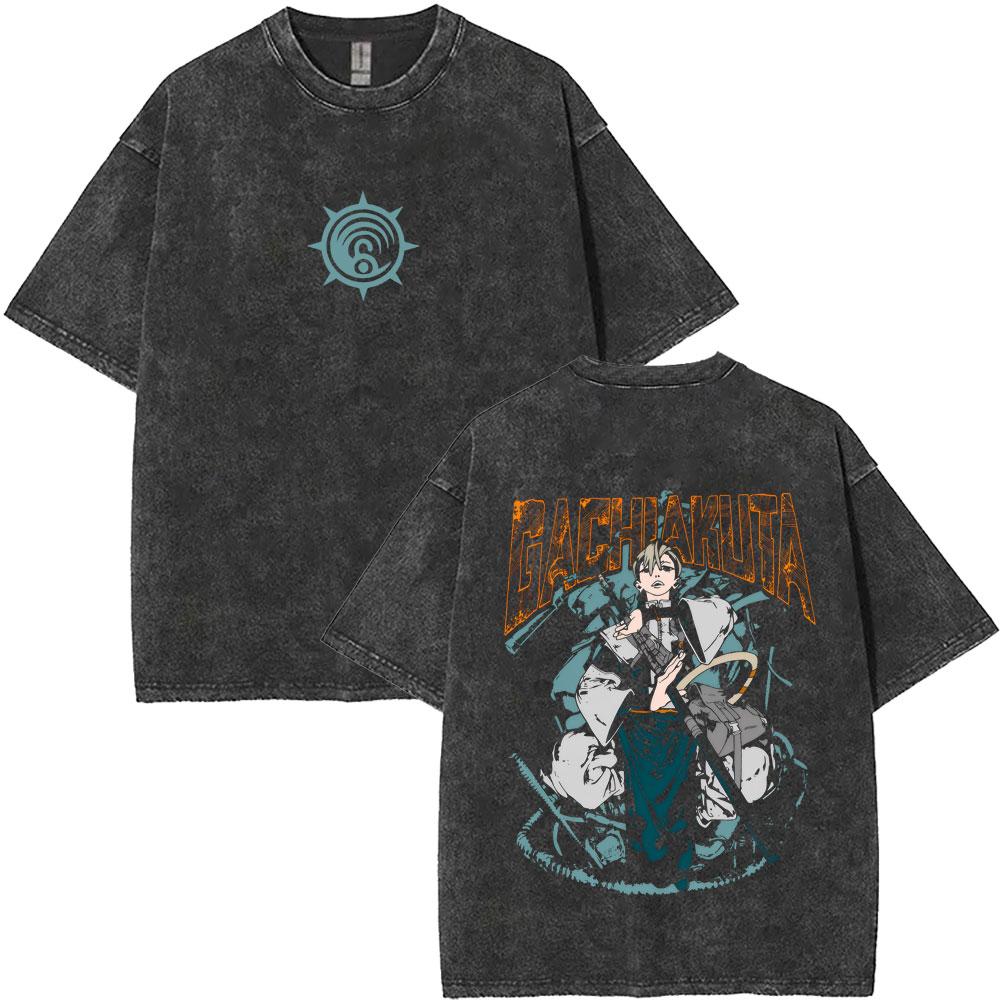 Anime Gachiakuta Riyo Vintage Washed T Shirts Men Women Manga Retro Oversized Short Sleeve Tshirt Male Fashion Trend Streetwear