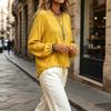 Women's Color Long Sleeve Linen Top, Casual Loose Fit Blouse for Everyday Wear