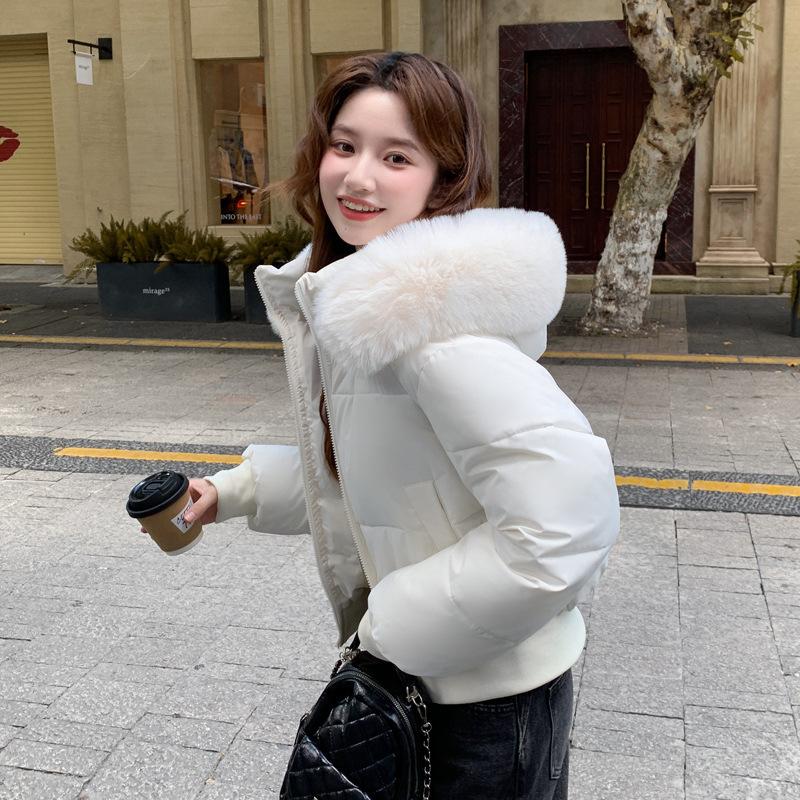 

Зимняя женская суперкороткая свободная хлопковая одежда с большим меховым воротником, новая хлопковая одежда, зимняя мода XL