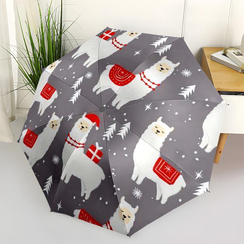 1pc Christmas Llamas and Snowflakes Umbrella with Plastic Handle,Compact & Stylish,Cartoon Pattern,Outdoor UmbrellaPT341