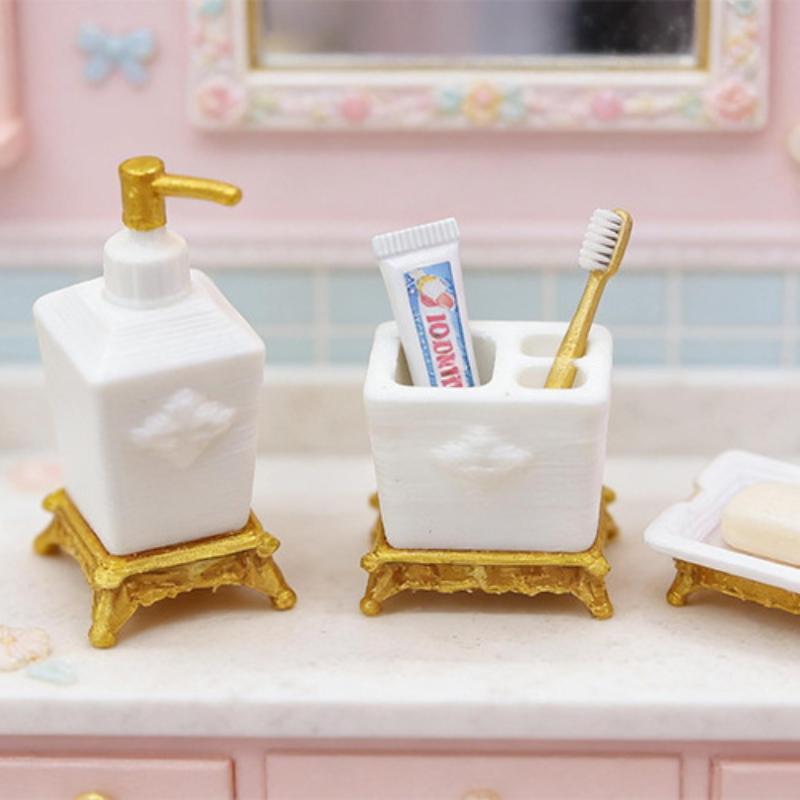 Dollhouse Mini 1 12 Scale Toothbrush Holder Set 1 3Pcs Realistic Bathroom Accessories for Model Room
