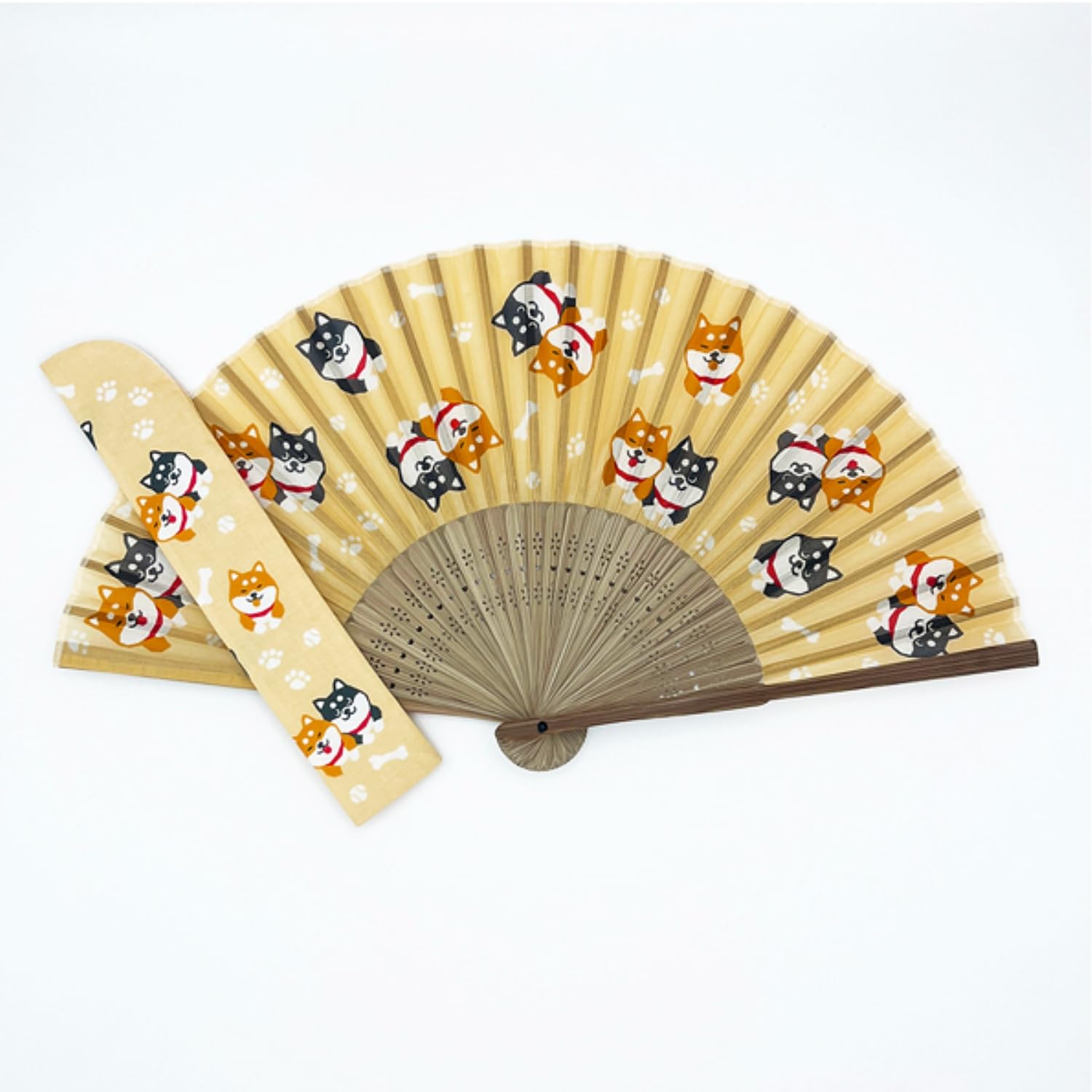Kyosuke Silk Folding Fan with Shiba Inu Shiba Japanese Pouch, Design, Approx. 21cm, Men s & Women s, Inu, Souvenir, Goods, Gift, K-142