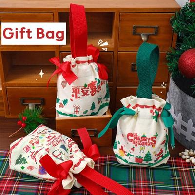 Creative Canvas Christmas Gift Bag Portable Large Capacity Candy Handbag Candy Packaging Bag Christmas Eve