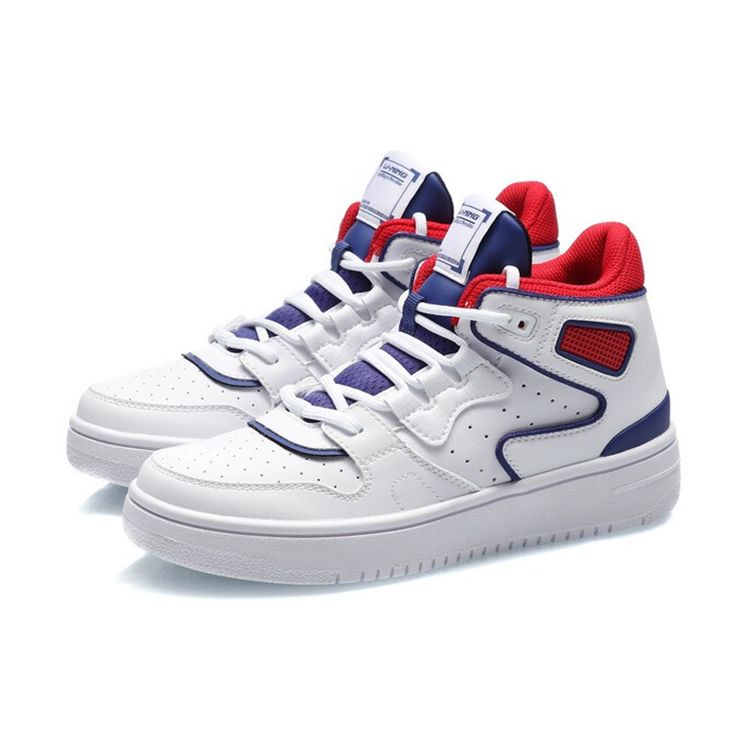 Li Ning Youth  Childrens Non-Slip Shock Absorbing Wear-Resistant Breathable Mid-Top Skate Shoes Kids Skate Shoes White Blue YKCQ292-5