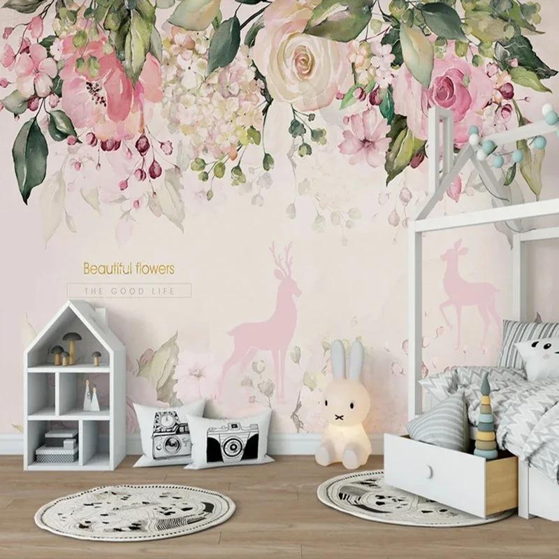 Photo Wallpaper 3d Stereo Pink Flowers Murals Cartoon Kids Girl's Bedroom Wall Paper Living Room Home Decor