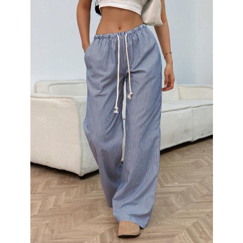 YYFS Women's Fashion Casual Stripe Print High Waist Trousers Pants & Capris
