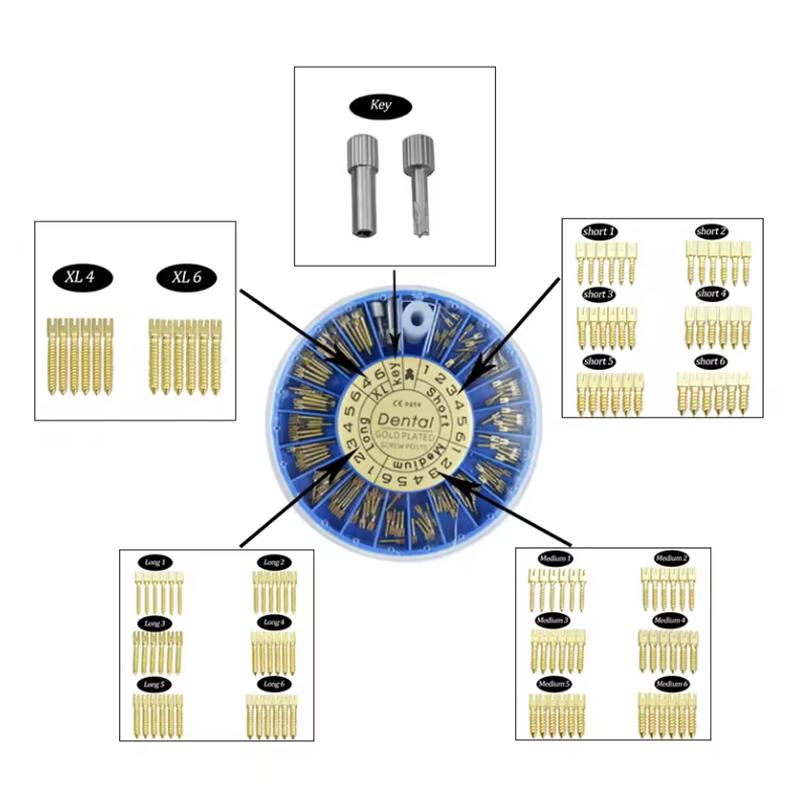 120Pcs/Box Dental Endodontic Conical Screw Post Root Canal Pins Thread Gold Plated Material Dentist Treatment Materials