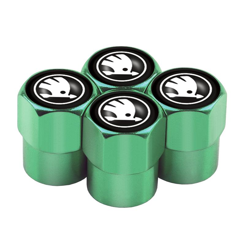 ABCDGD1 4PCS Car Styling Aluminum Emblem Wheel Tire Valve Stem Air Caps For Skoda S Octavia Fabia Rapid Yeti Superb Octavia A5 VRS VII