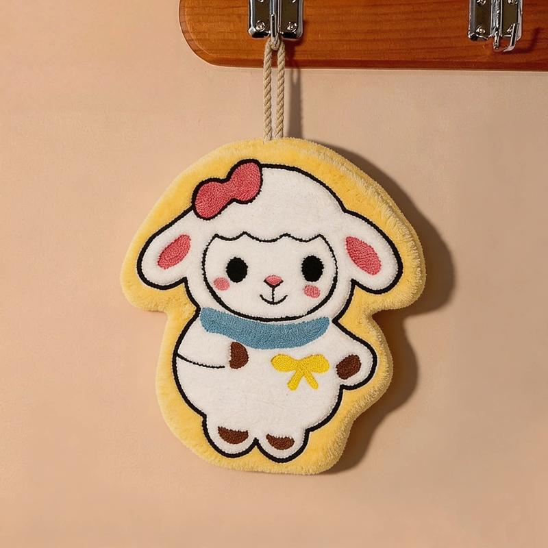 Hanging Cartoon Sheep Hand Towel Soft Coral Fleece Non Shedding Skin Friendly Absorbent for Home Bathroom Kitchen