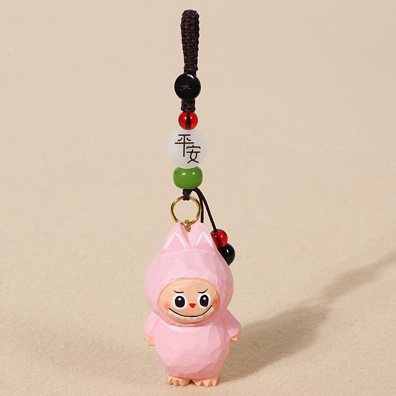 Handmade Wood Carving Rabub Car Keychain Pendant Female Cute Cartoon Bag Accessories