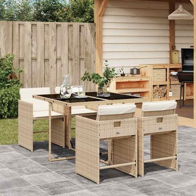 Vidaxl 5-Cz. Gartenmöbel-Set mit Kissen, Beige, Polyrattan