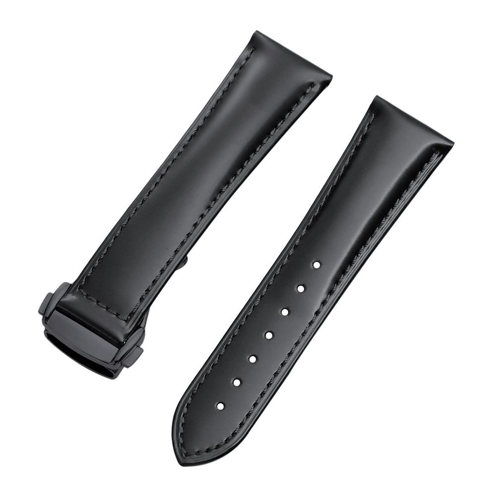 19mm 20mm 21mm 22mm Polished Cowhide Straps for Omega Seamaster Speedmaster Folding Buckle Waterproof Brown Leather Watch Band