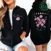 Sakura Kirschblüten Print Reißverschluss Harajuku Hoodie Jacke Kirschblüten Damen Freizeit Sweatshirt Reißverschluss Streetwear Taschen Kapuzenjacken