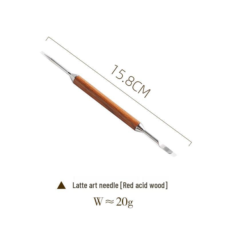 Pear Wood Coffee Latte Art Needle with Stainless Steel Hook for Milk Foam Drawing
