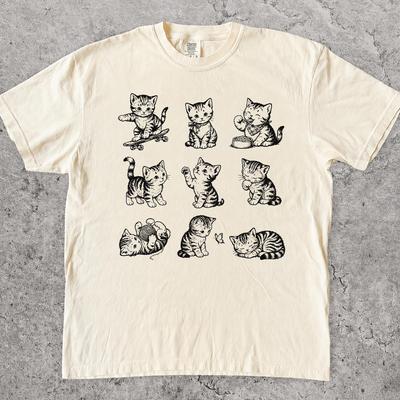 Vintage 90s Tattoo CaMens Kids T Shirt, Retro Flash Art Kitten Tee, Funny Feline Graphic Top, Cat Lover Gift, Unisex Comfort Colors Graphic Apparel