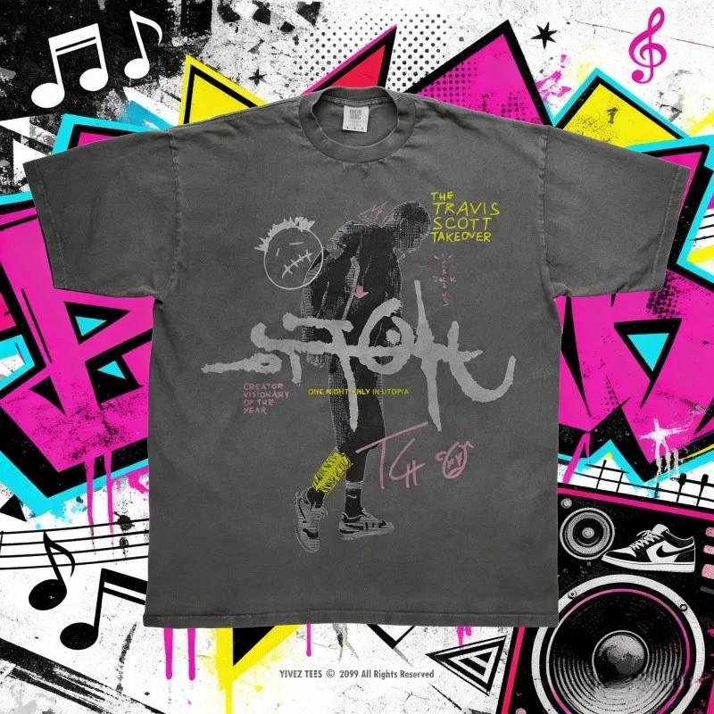Travis Scott T-Shirt Hip Hop Tee Cotton Unisex GREY T-Shirts S