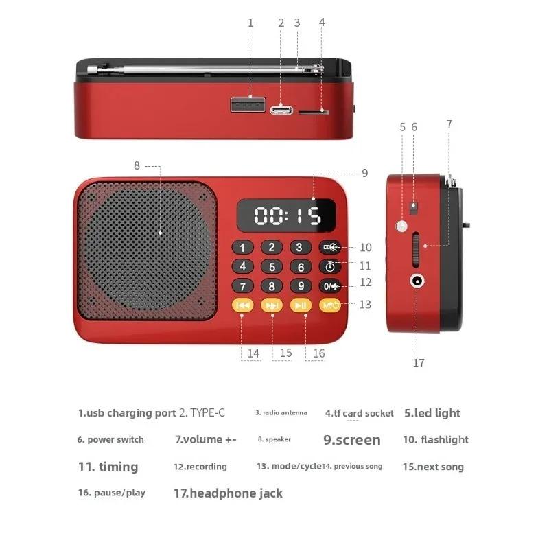 Rechargeable Digital Handheld FM USB TF MP3 Player Portable Radio Music Player Speaker Devices Supplies with LED Display Radio