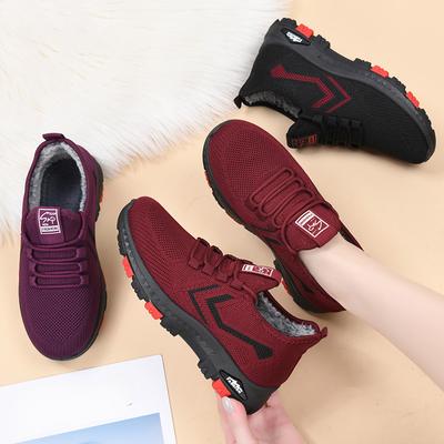 Damvintersnöskor med fuskpälsfoder Halkfria Snörskor Träningssneakers Varma Vardagliga Korta Ankelstövlar Bekväma Promenadskor för Kvinnor