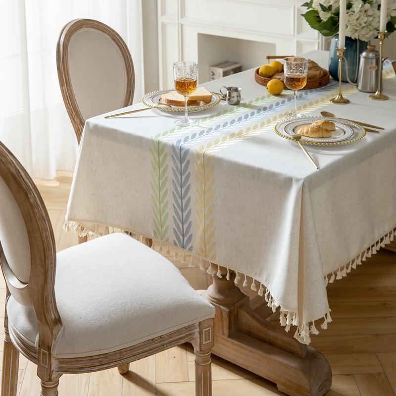 Linen Cotton Blend Rectangular Tablecloth Modern Simple Fringed Tea Table Cover Fresh Style