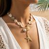 Boho Big Starfish Shell Conch Pendant Necklace for Women Creative Irregular Stone Beads Choker Summer Beach Vacation Jewelry