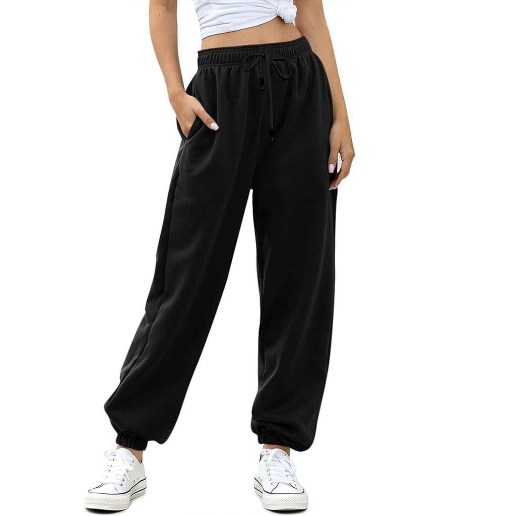 Women's Color Drawstring Loose Fit Jogger Sweatpants with Elastic Cuffs