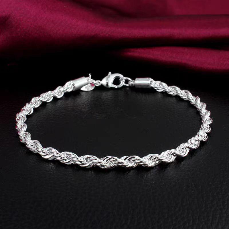 Charms 925 Silver Bracelets for Women Men Simple 4MM Twisted Rope Chain Bracelets Party Wedding Jewelry Holiday Gifts