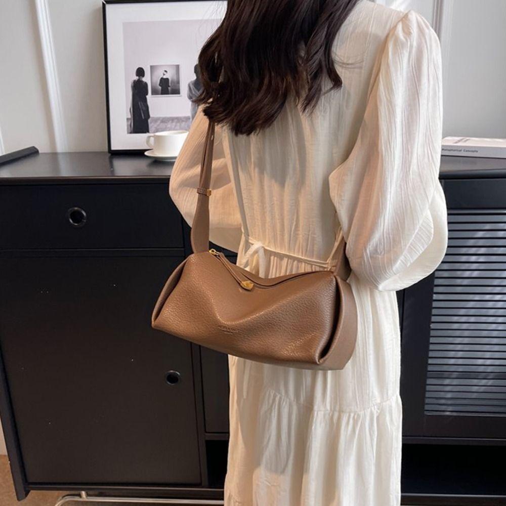 Solid Color Lichee Pattern Crossbody Bag Pillow Bag Shoulder Bag Ins PU Dumpling Bag  Girls/Female