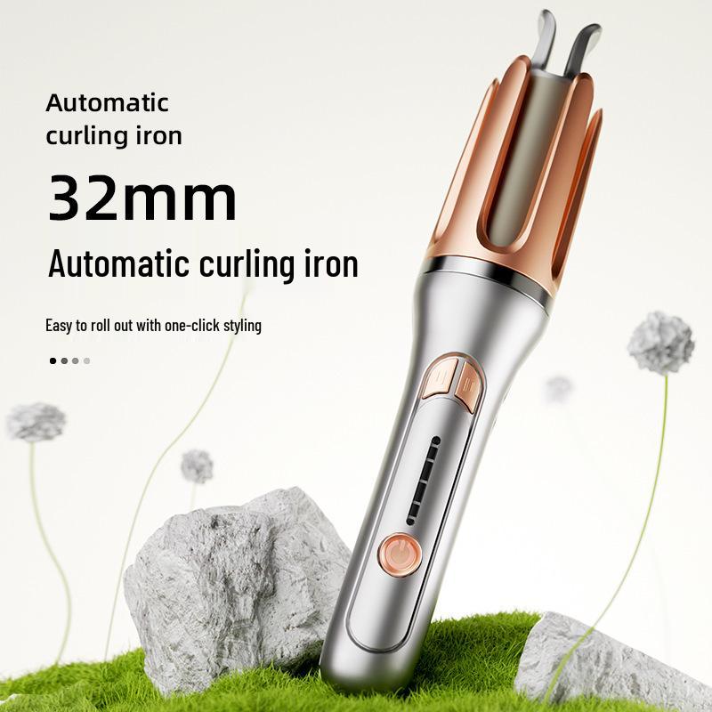 32mm Automatic Curling Iron for Big Waves - Gentle on Hair, Water Ripple Design, Electroplated Curler for Easy Styling. EU Plug