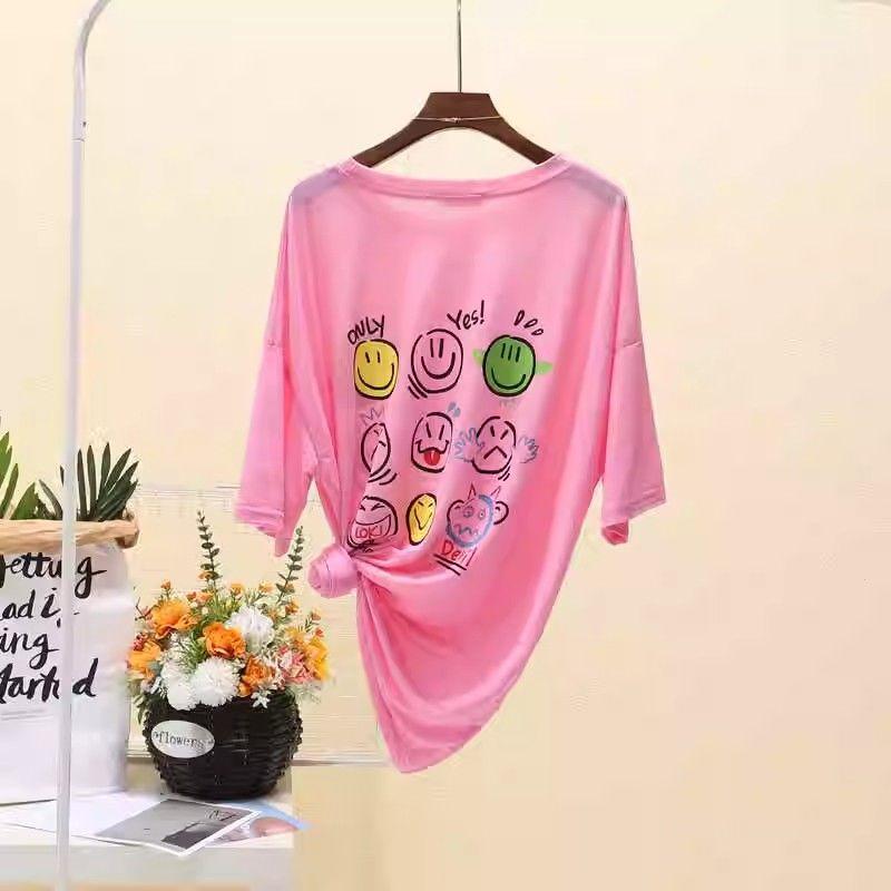 Summer Sexy Perspective Short Sleeved Plus Size T-shirt for Women Thin Sunscreen Cover T Shirts Casual Oversized Funny Print White Y2k Tops Streetwear