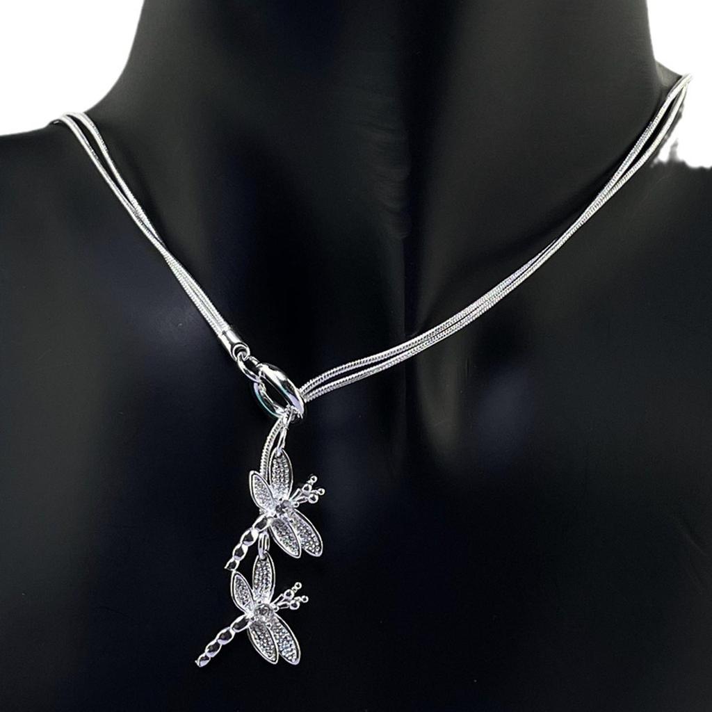 Copper Two Dragonfly Pendant Necklace For Women Snake Chain Necklace Wedding Engagement Jewelry