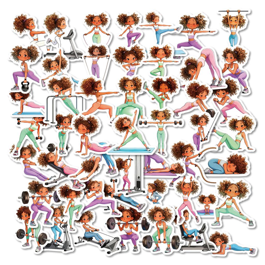 56 Sports Girls Graffiti Stickers Creative Fun Cartoons Fitness Girls Stickers Batch