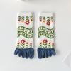 Cotton Five Fingers Women Socks Cartoon Medium Tube Socks Kawaii Split Toe Socks  For Yoga Sports