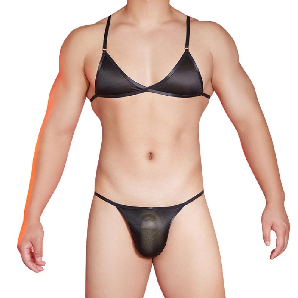 Sexyhot Bra and Panties Smooth Adjustable Black Men's 2-Piece Set, Sexy, Sheer, Panties, Size, (One Size)