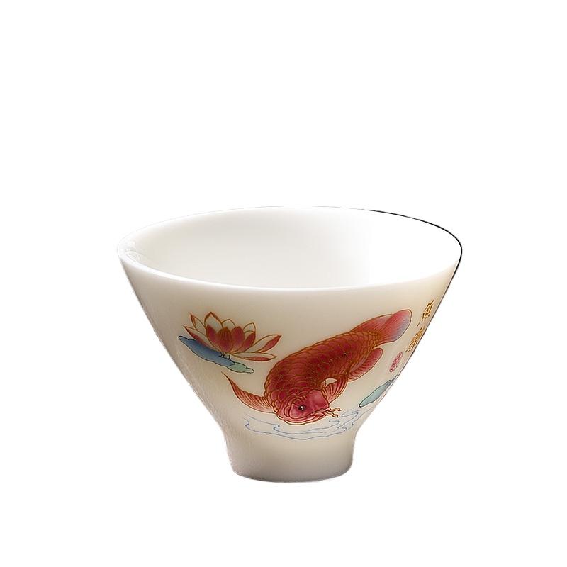 Suet Jade White Porcelain Kung Fu Teacup Dehua Tea Cup Ceramic Tea Drinking Master Cup Tea Cup Tea Set