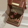 New Chinese Double-Sided Rock Sugar Gourd Necklace Pendant, Retro Enamel Glaze Fulu Ring, Premium Red Diamond Stud Earrings For Women