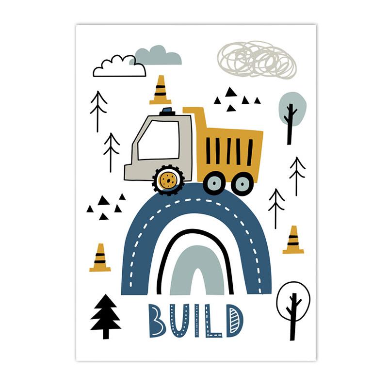 Kreslený Jeřáb Bagr Traktor Nákladní plakát Nástěnné umění Obraz na plátně Dětská školka Chlapci Obrázky Nordic Wall Print Room Decor