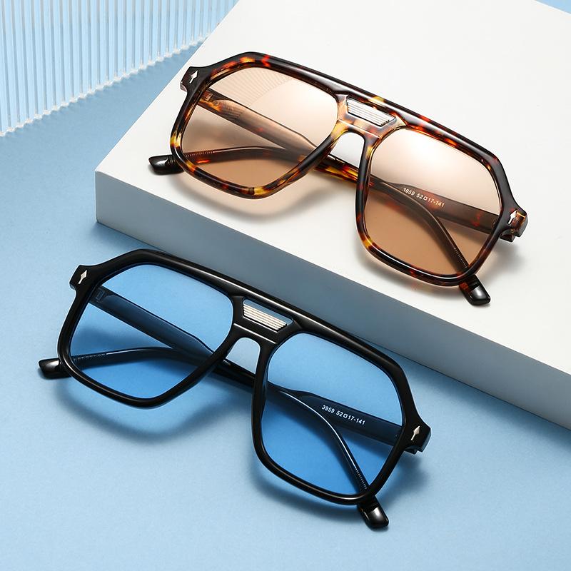  New Retro Double Bridges Pilot Women Blue Candy Color Sunglasses Shades UV400 Fashion Trending Rivets Men Sun Glasses