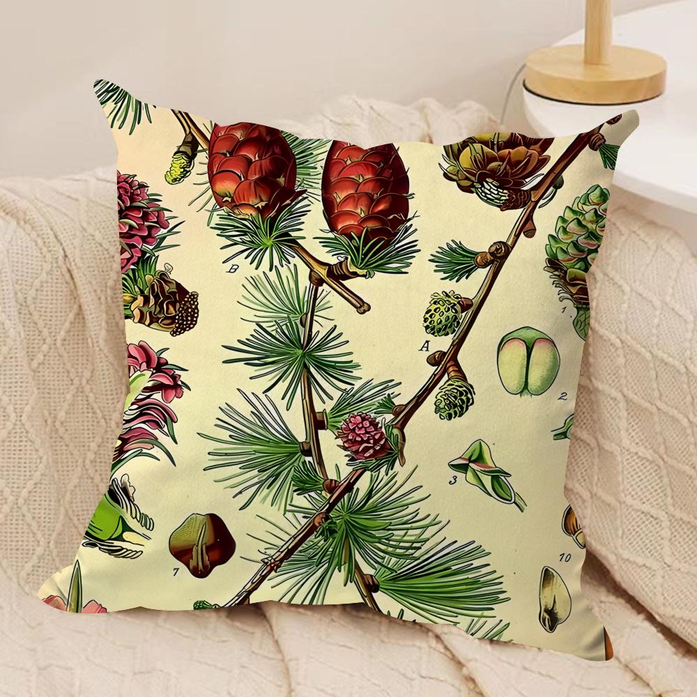 Retro Pinecones Plants Cushion Cover Silky Short Plush Invisible Zipper Dustproof Sofa Pillow Case For Home Decor