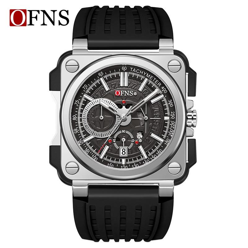 Ofns Simple And Fashionable Six-Pin Quartz Men S Watch Strip Nail Scale Chronograph Calendar Waterproof Square Men S Watch Batch