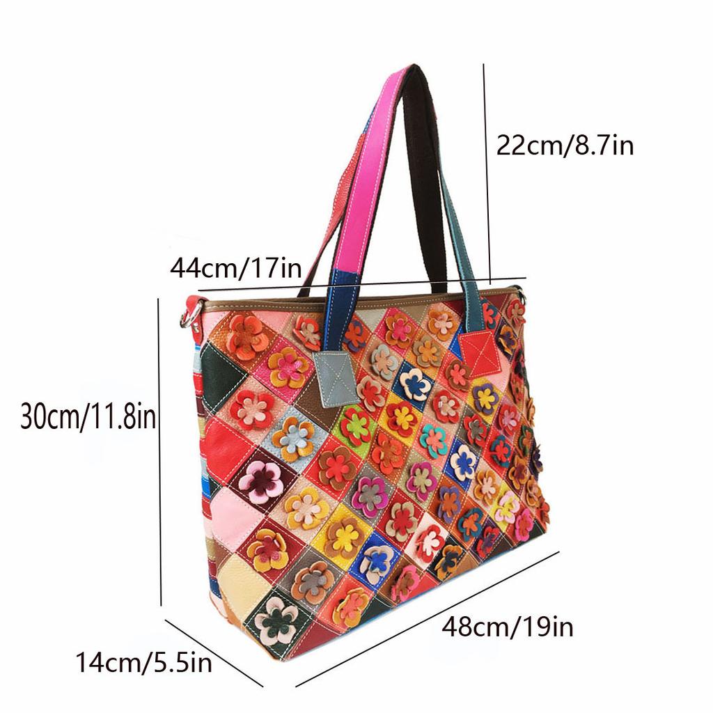Wind Große Leder Damenhandtasche Farbige Rindsleder Handgespleißte Blume Damenhandtasche Schulter Messenger Bag