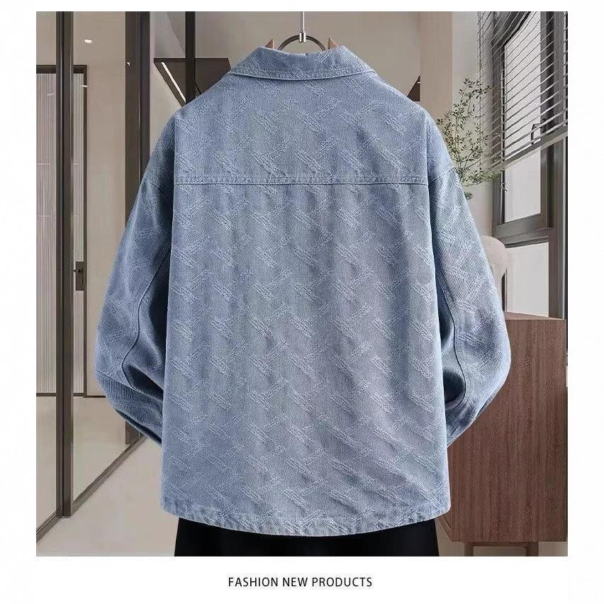 Trendy Men's Jacquard Pattern Shirt Jacket, Classic Collar Button Placket Oversized Jacket, Casual Outerwear for Daily Wear & Urban Styling