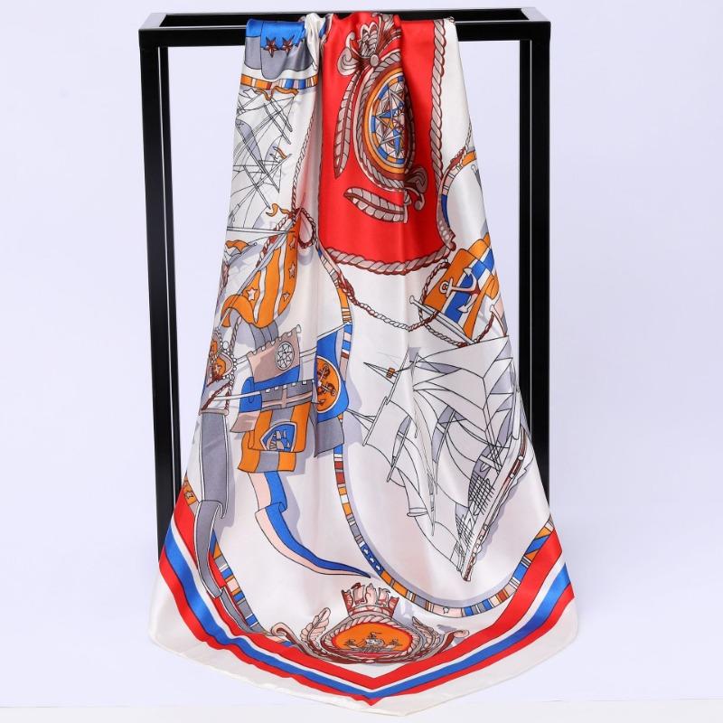New sailboat printing simulation silk printing silk scarf fashion shawl sunscreen headscarf women